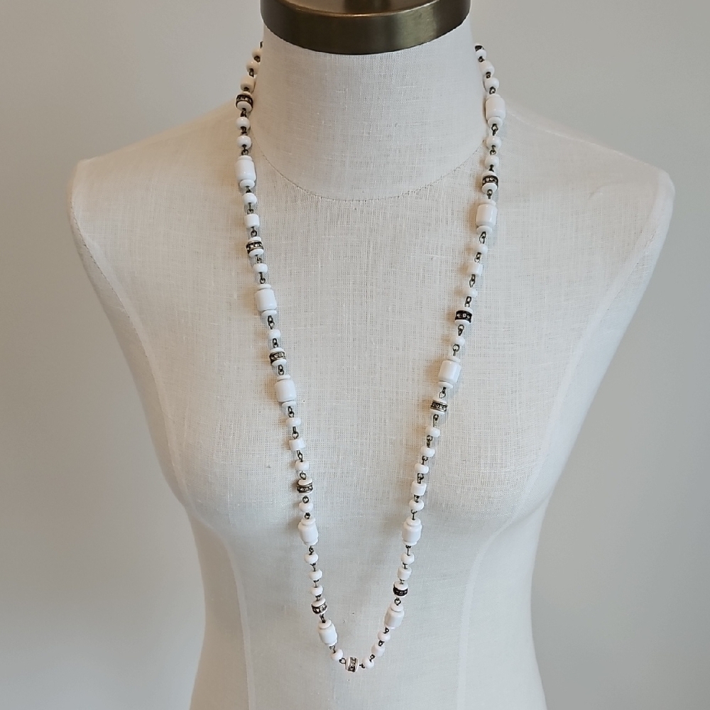 Elegant White and Black Beaded Necklace